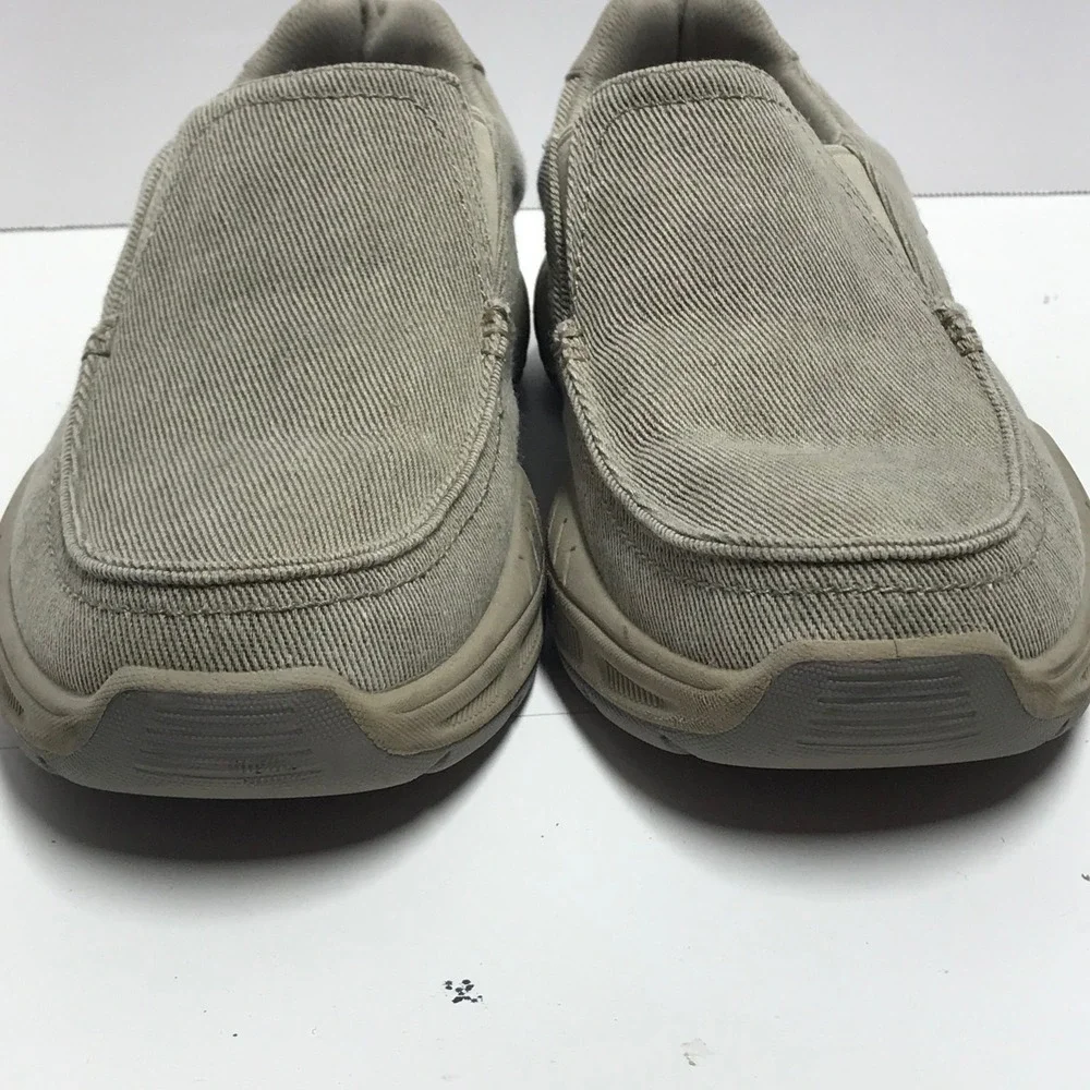 Skechers Mens‎ relaxed fit Canvas Slip On Loafers Khaki Tan Moc Toe Casual Shoes